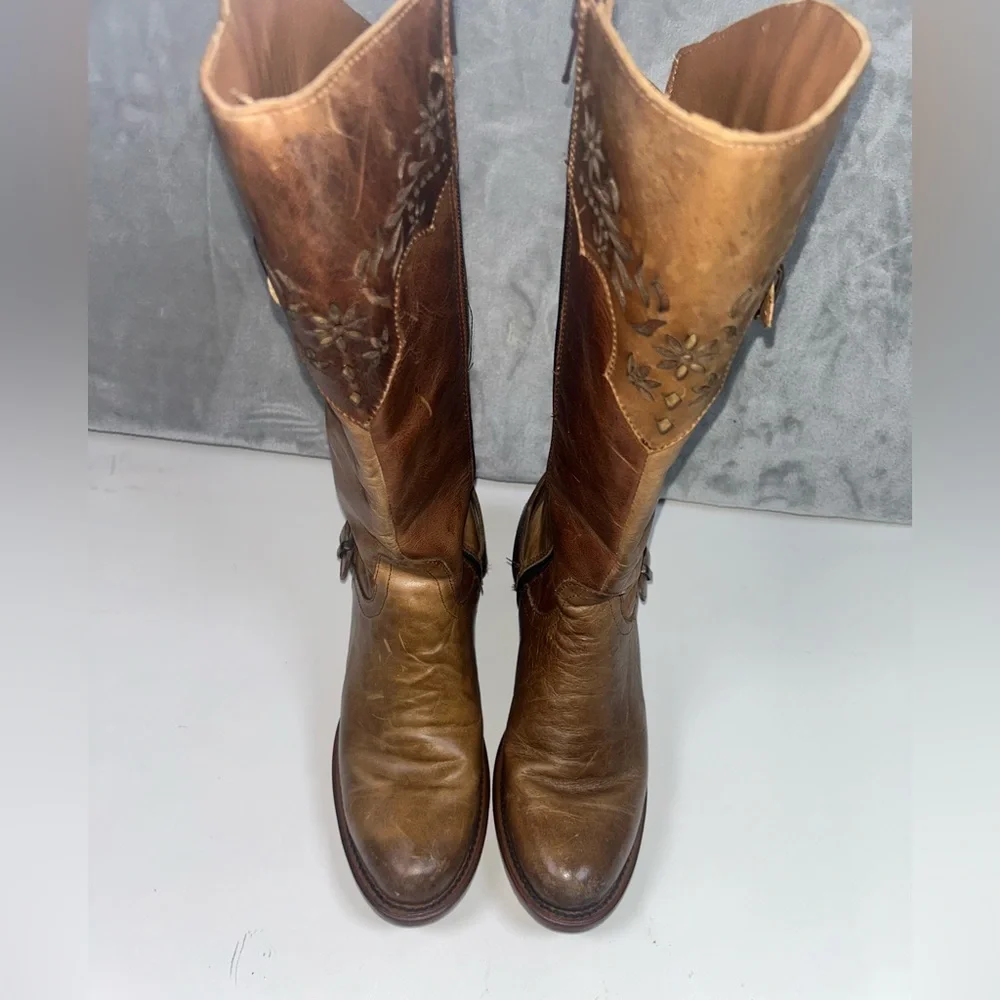 Red Hawk Austria vintage tan floral leather boots - Picture 6 of 13